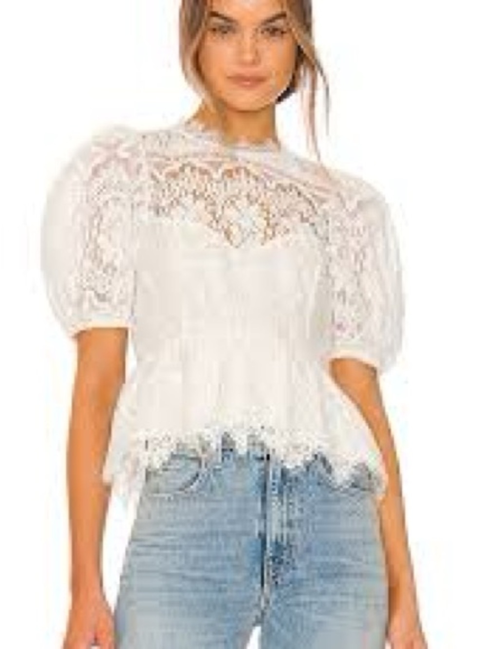 SAYLOR White Lace Puff-Sleeve Blouse